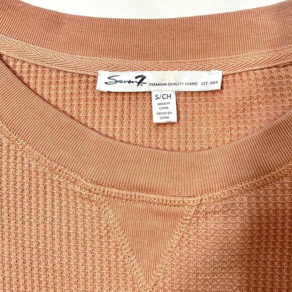 $5 ADD ON with $15+ Bundle Seven7 Waffle Crew Top LS Sz S Peach EUC High Low Hem - Picture 2 of 10
